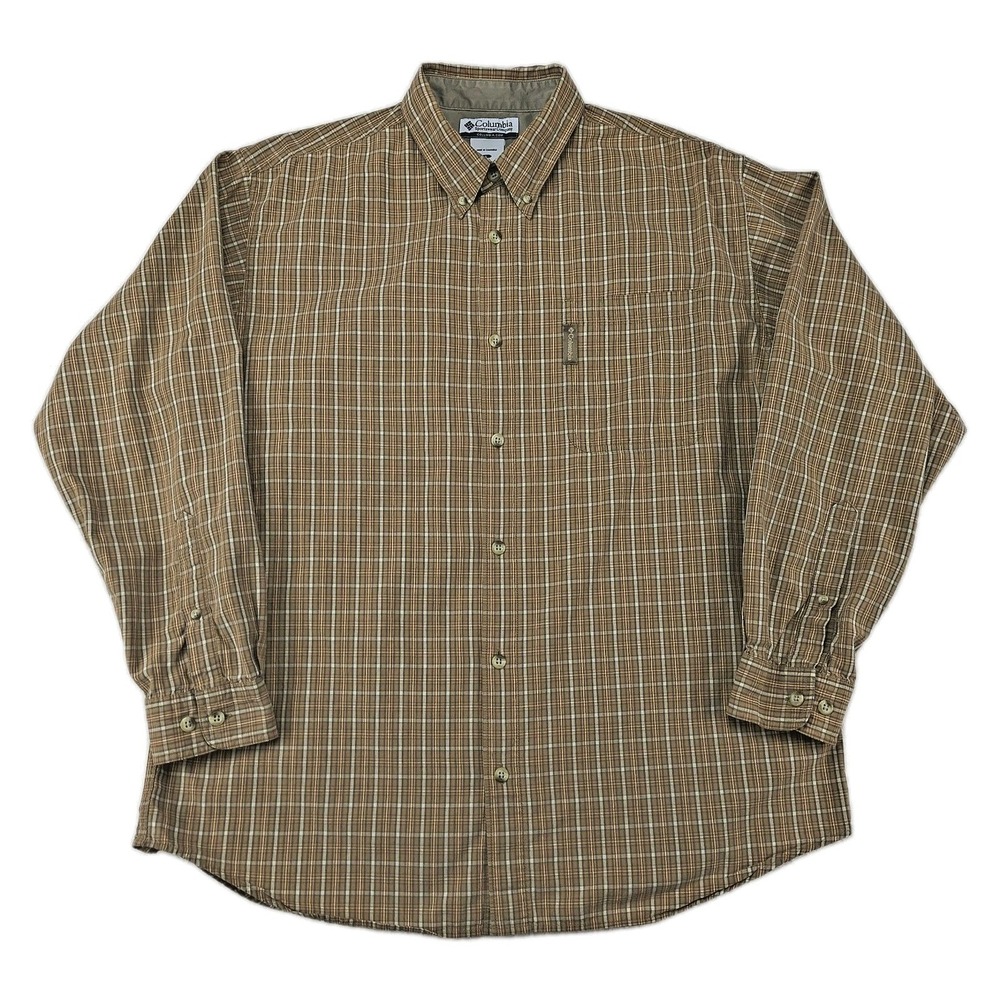 Columbia‎ Mens Plaid Button Down Shirt Brown Tan Long Sleeve XM7928 Size L